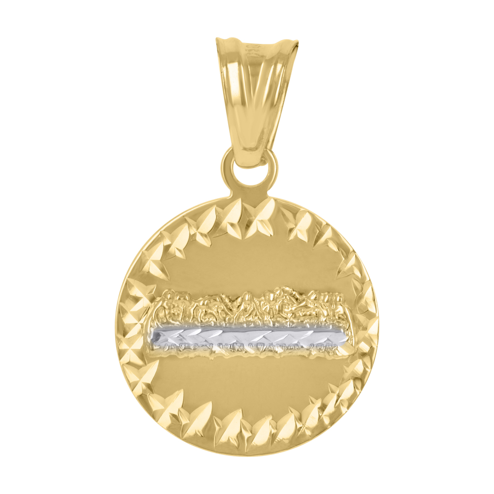 10kt 10k Two-Tone Gold Unisex Diamond-Cut Last Supper Charm Pendant